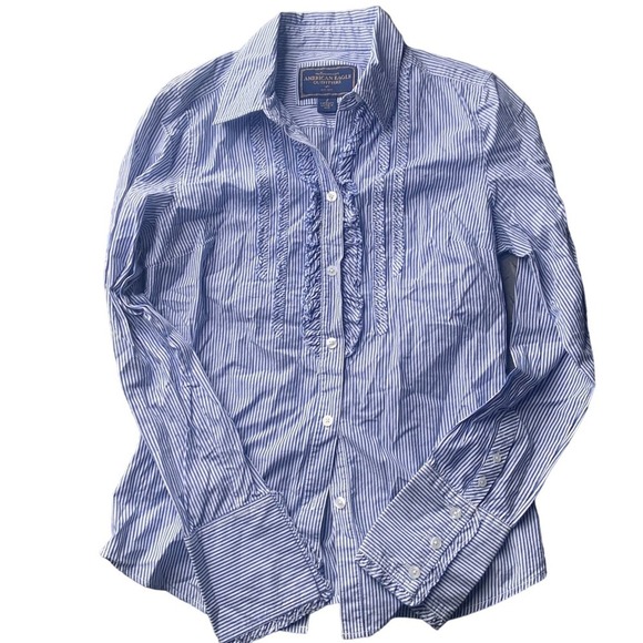 American eagle button up striped casual classic preppy ruffle BoHo spring - Picture 1 of 3